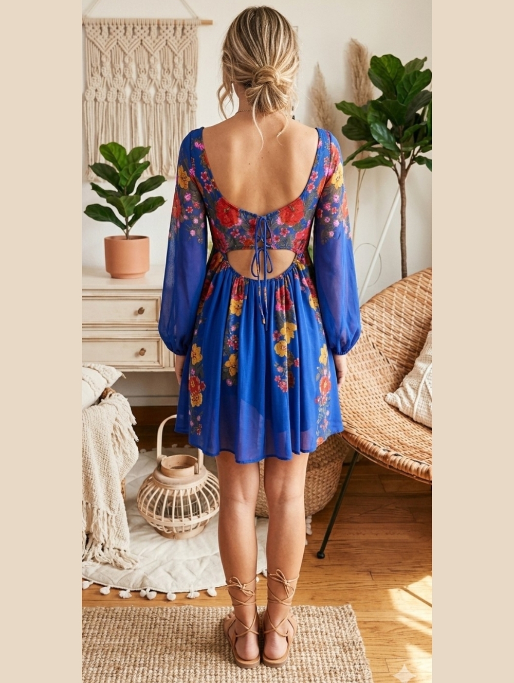 Vintage Free People 'Penny Lover' Boho Cold Shoulder Cutout Resortwear Dress